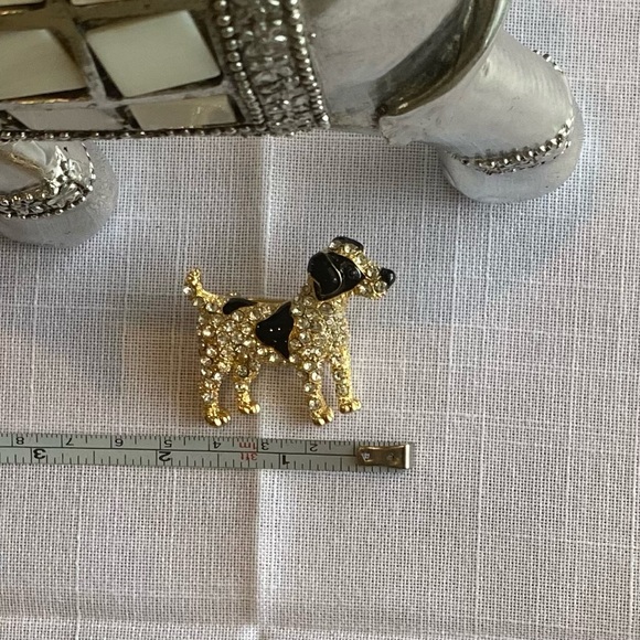 Cute rhinestone black enamel gold dog brooch - Picture 8 of 9